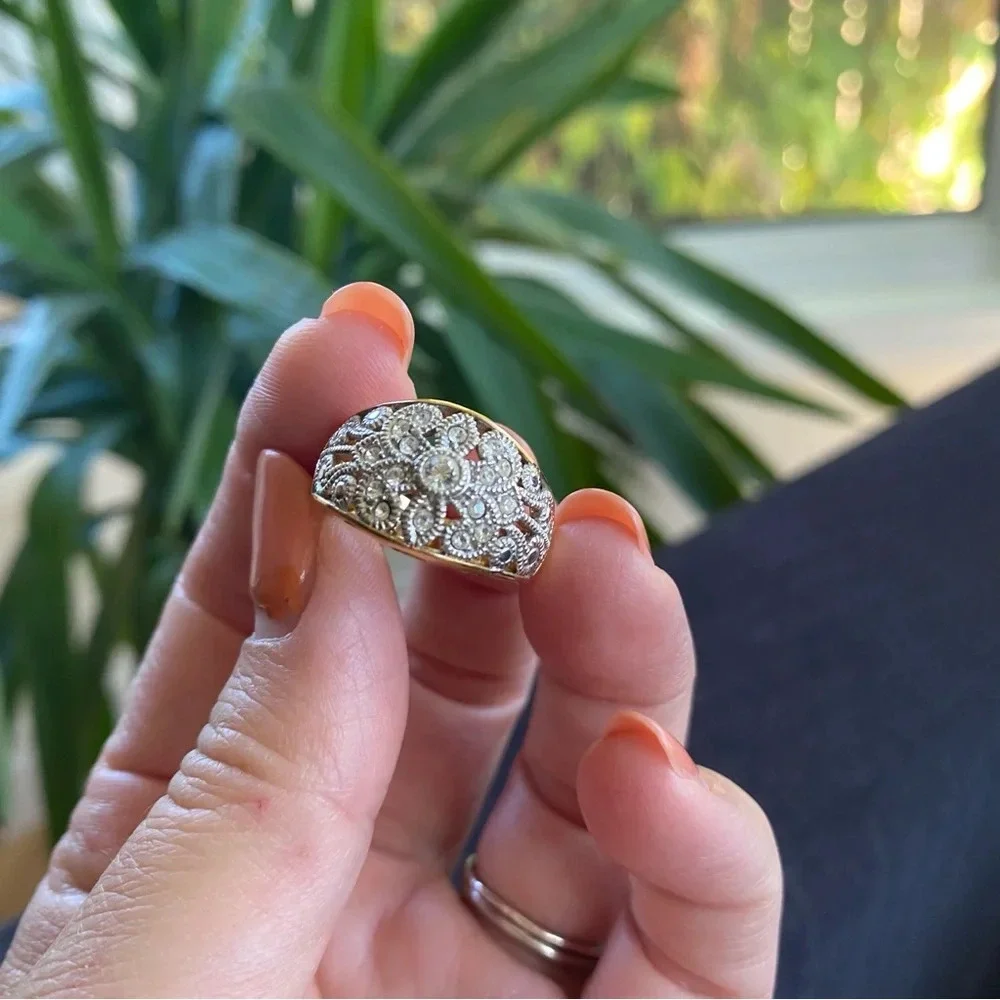 Vintage 90s Ornate Filigree Two-Tone Domed Cocktail Ring by Avon